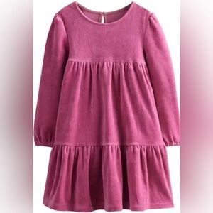 Mini Boden Teacup Pink Velour Tiered Long Sleeve Dress
